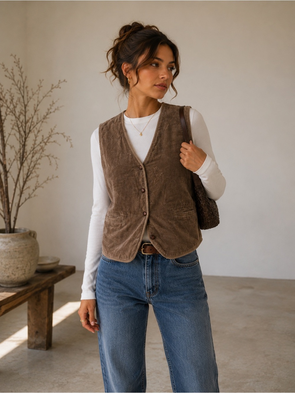 Vintage City Life Women’s Brown Velvet Vest Size 46 EU/ XL US Lined